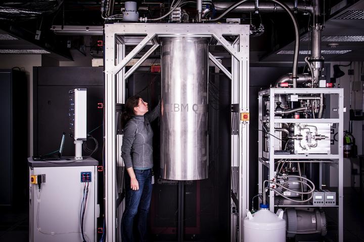 IBM's 2017-model, 16-qubit quantum processor, seen here encased in a cryogenic chamber