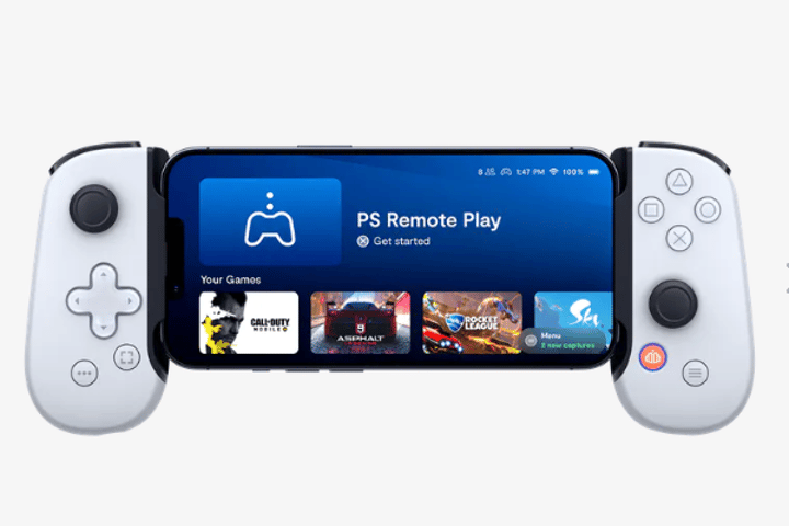 The Backbone One PlayStation Edition is a mobile gaming controller for iPhone, modeled after the Sony PlayStation 5 DualSense controller
