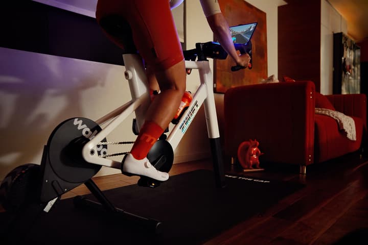 Zwift Ride consists of a Zwift-specific frame paired with a Wahoo Kickr Core stationary trainer
