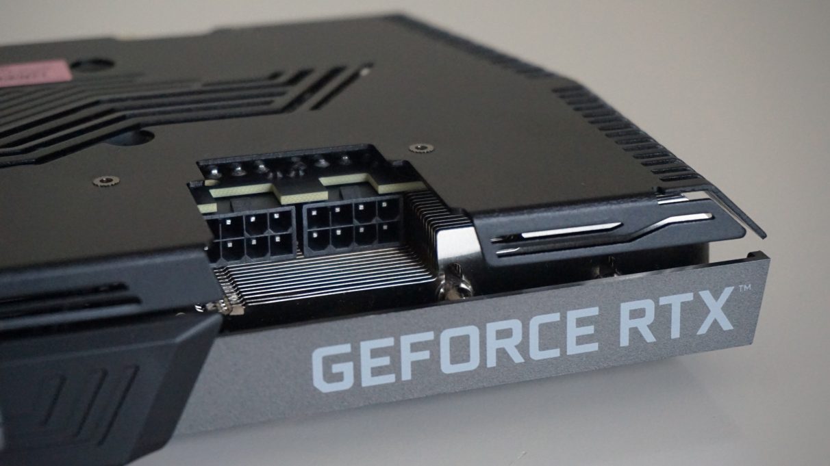 A photo showing a pair of 8-pin power connectors on Zotac's Twin Edge edition of the Nvidia GeForce RTX 3070 graphics card.