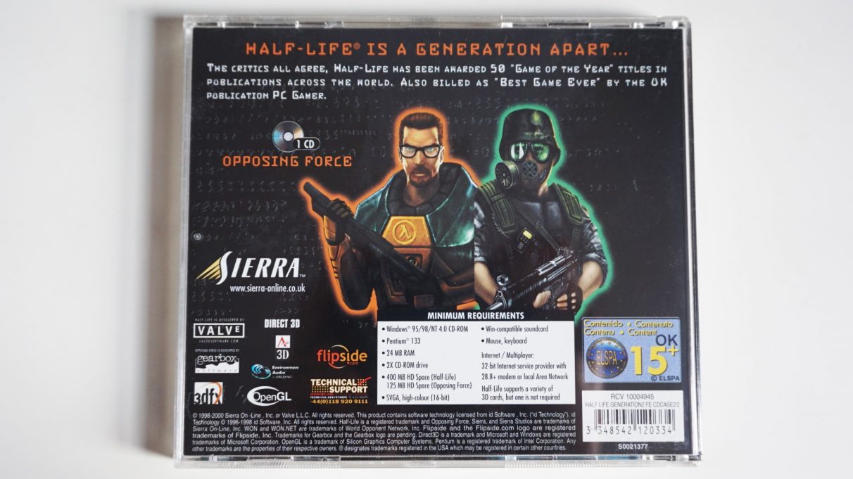 A photo showing the rear CD case design of the Half-Life Generations bundle.