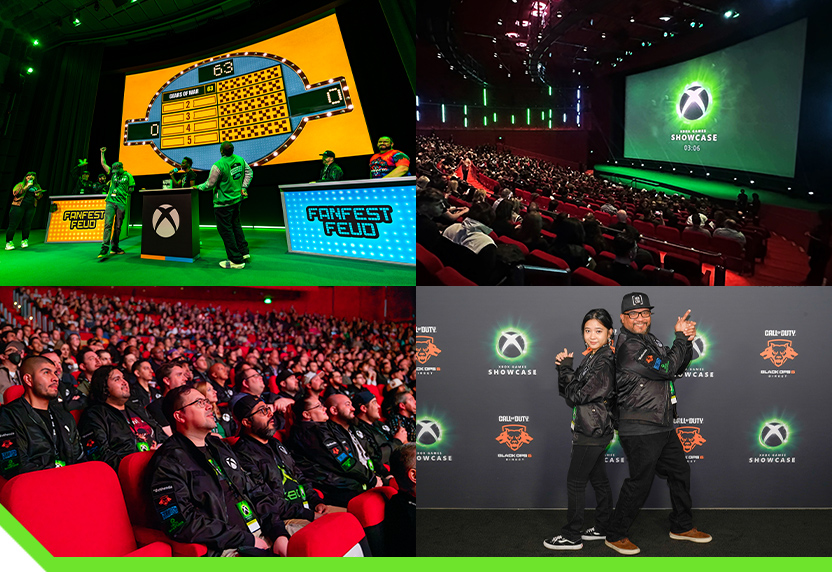 Une compilation d’images de l’événement de lancement Fanfest Xbox Games Showcase à Los Angeles.