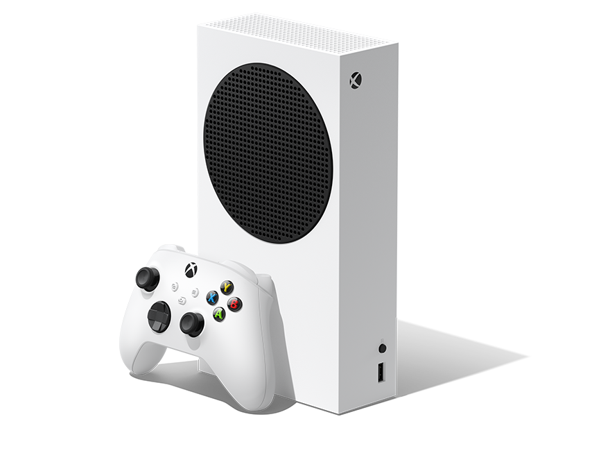 Right angle view of the Xbox Series S – 512 GB Robot White with Xbox Wireless Controller – Robot White