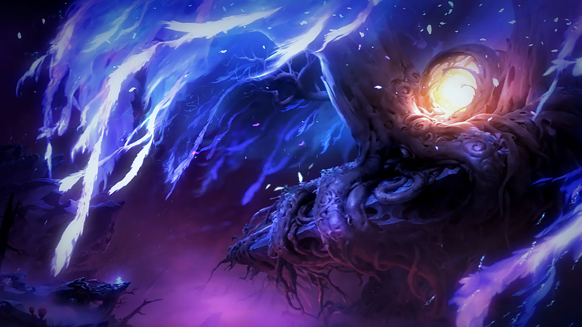 『Ori and the Will of the Wisps』、暗い森の中で光る木。