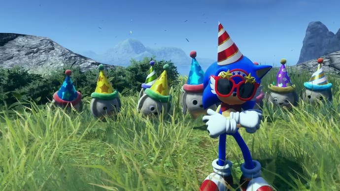 Sonic in birthday glasses in Sonic Frontiers