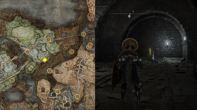 The location of Ancient Dragon Knight’s Cookbook [1] in Elden Ring.