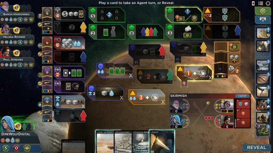 The interface of Dune Imperium's Rise Of Ix expansion.