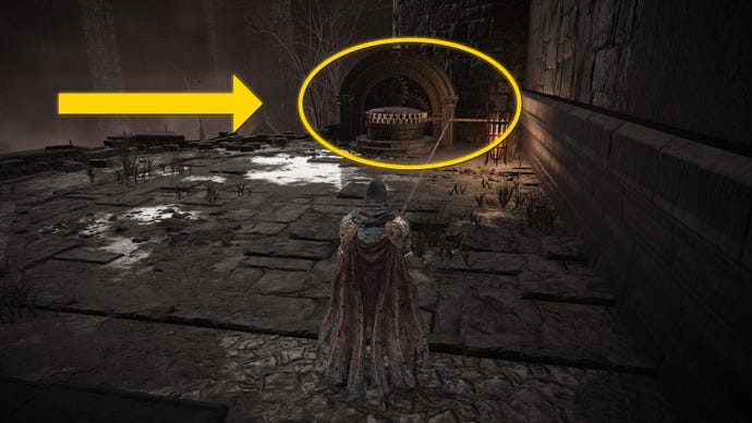 The player in Elden Ring: Shadow Of The Erdtree heads towards a lever on top of a roof in the Church District.