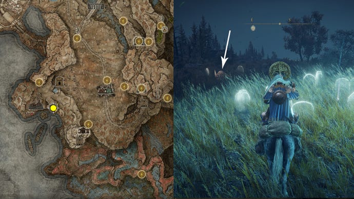 The location of Forager Brood Cookbook [2] in Elden Ring.