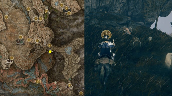The location of Forager Brood Cookbook [3] in Elden Ring.