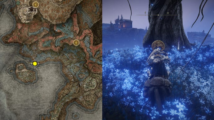 The location of Grave Keeper’s Cookbook [1] in Elden Ring.