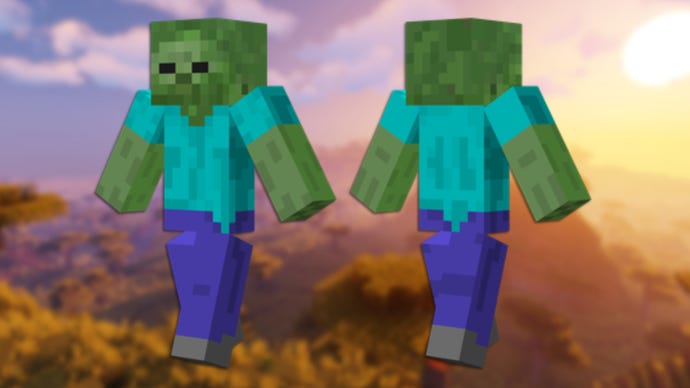 A front and back view of the Zombie Minecraft skin.