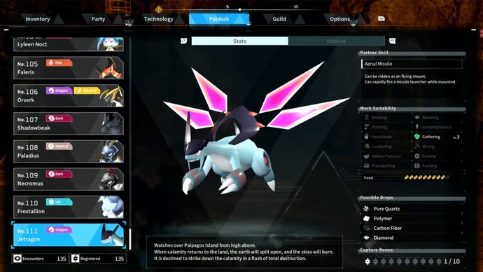 Palworld screenshot of a Jetragon Pal