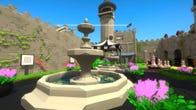 Puzzles in a castle courtyard in a screenshot from The Looker, a parody of The Witness.