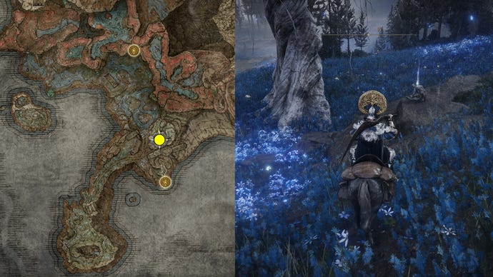 The location of St. Trina Disciple’s Cookbook [1] in Elden Ring.