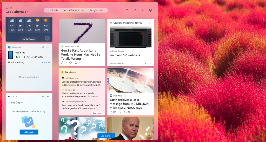 Windows widget feed