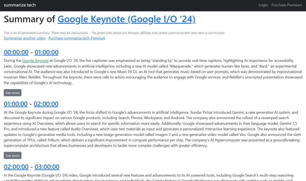 summarize.tech summarizing google keynote