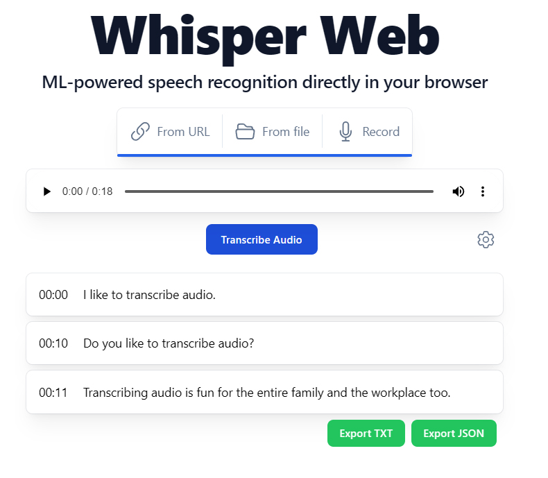 whisper web transcribing audio