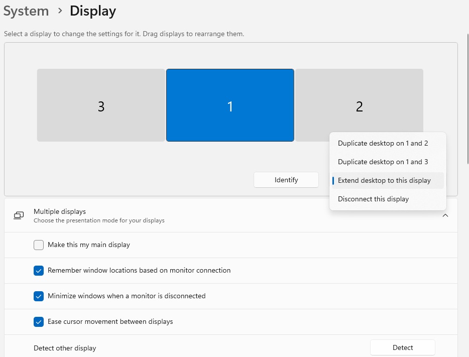 Windows display settings