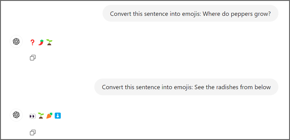 ChatGPT conversation where sentences are converted into emojis