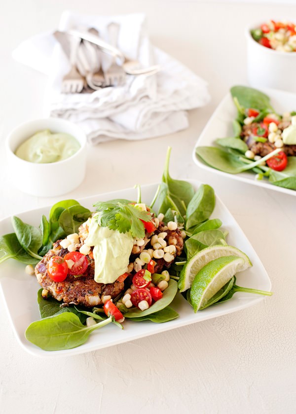 black bean cakes with corn salsa and avocado sauce recipe