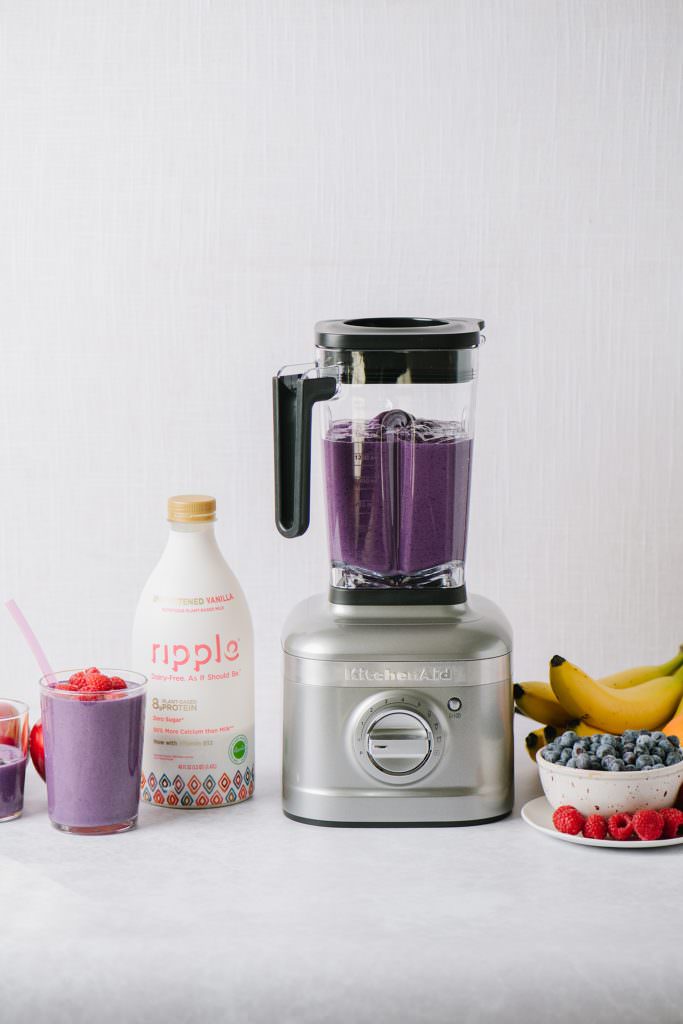 blender with ingredients to make ahead smoothies