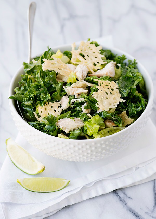 Kale Caesar Salad with Parmesan Crisp Croutons recipe