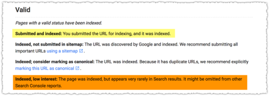 Index Coverage Valid Definitions