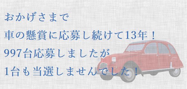 【あいさつ/お知らせ】：車の懸賞に1３年間も応募し続けたのに当選しませんでした！