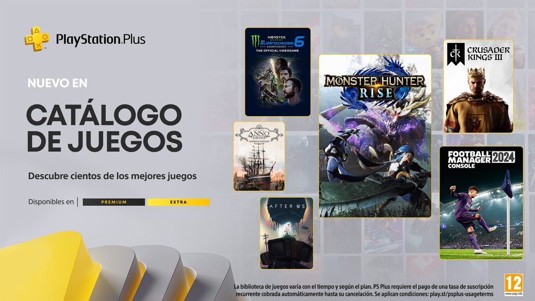 Catálogo de juegos de PlayStation Plus de junio: Monster Hunter Rise, Football Manager 2024, Crusader Kings III y After Us, entre otros