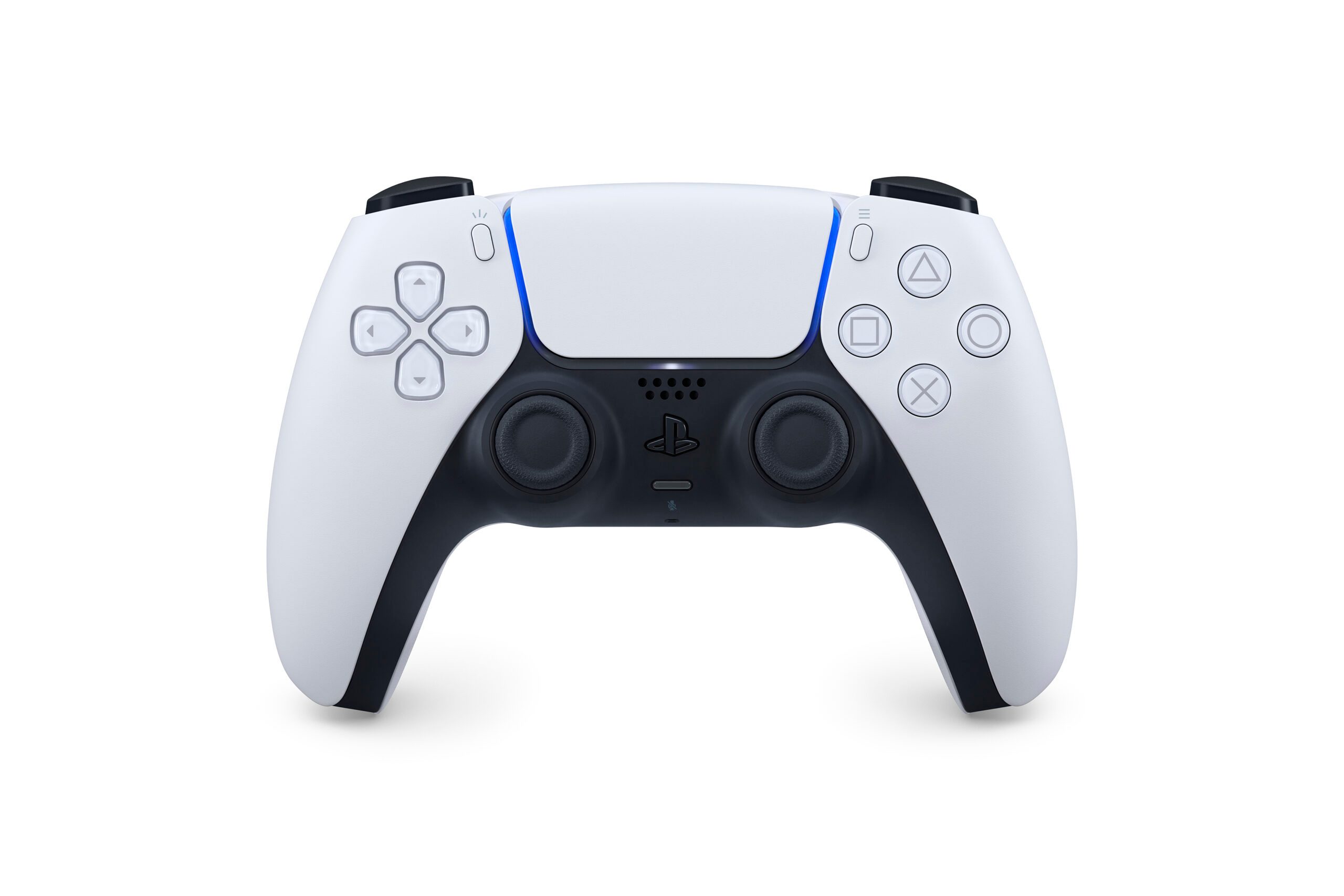 Image d'une manette sans fil DualSense blanche sur un fond blanc