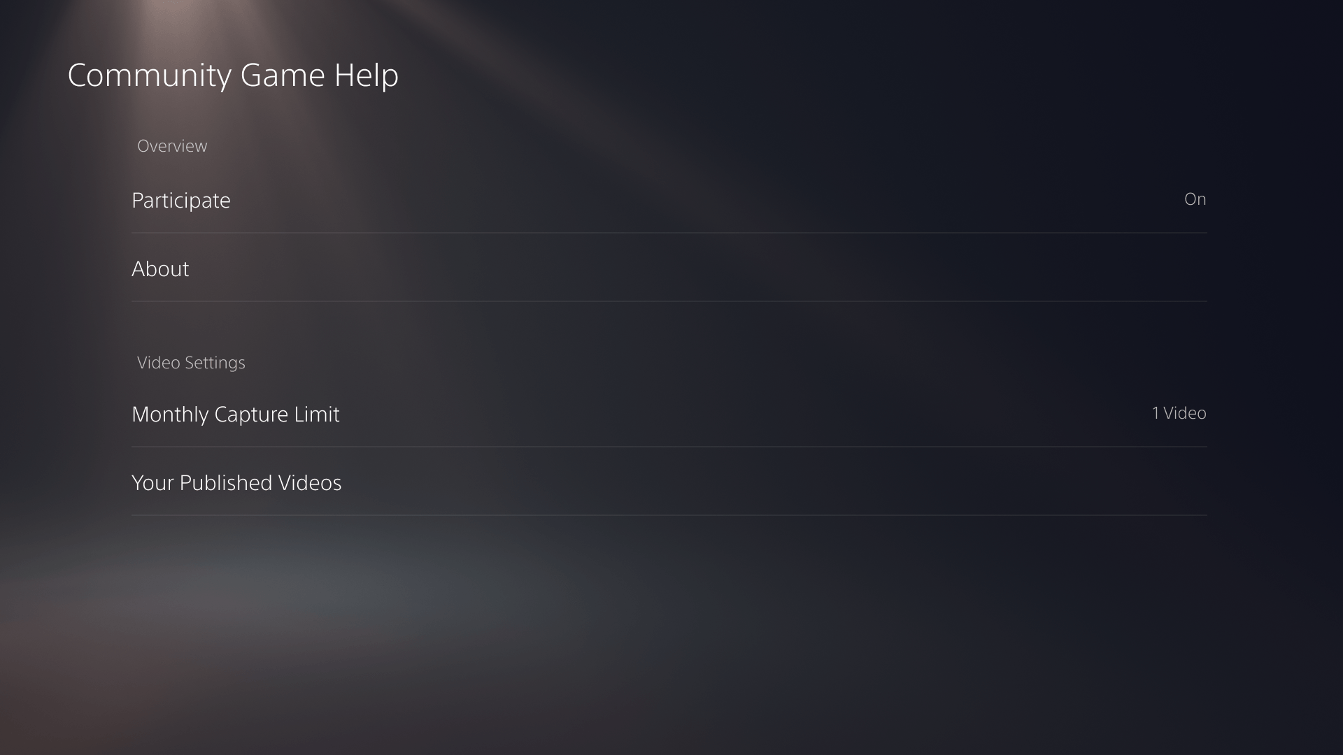 Capture d'écran de l'interface de la PS5 indiquant les options de paramétrage de l'Aide au jeu communautaire