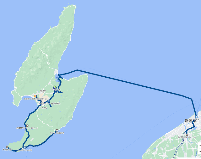 佐渡上陸１日目のルート