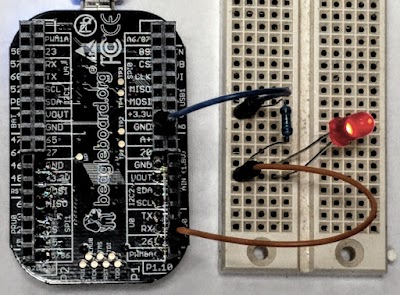 An LED connected to header P1 pin 33 can be controlled through GPIO 111.