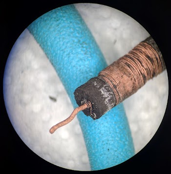 The faulty inductor from the IBM 1401 showing the failed connection.