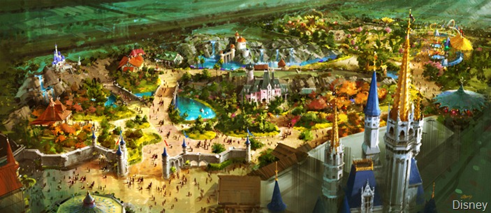 ABOVE FANTASYLAND -- A bird's-eye view of the vastly-expanded Fantasyland at the Magic Kingdom in Walt Disney World which will offer Guests a new land of enchantment in a magical fairy tale forest just beyond the castle walls. The expanded Fantasyland was announced at the D23 Expo on Saturday by Walt Disney Parks and Resorts Chairman Jay Rasulo. 