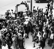 Black and white photograph of crowd celebrating the end of prohibition in Marietta, Georgia, 1935