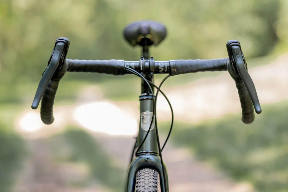 Microshift Sword shifters on a gravel handlebar