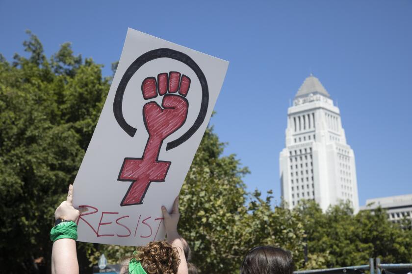 LOS ANGELES, CA - JULY 02: Rise Up 4 Abortion Rights holds a rally in downtown Los Angeles as part of a nationwide protest over the United States Supreme Court's overturning of Roe vs. Wade. Photographed on Saturday, July 2, 2022 in Los Angeles, CA. (Myung J. Chun / Los Angeles Times)