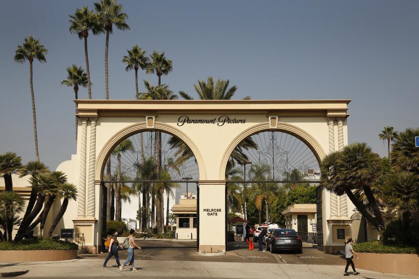 LOS ANGELES, CA - OCTOBER 19: The Melrose Gate of Paramount Pictures Studio located at 5555 Melrose Ave in Hollywood. A sexual assault suspect who was arrested on the Paramount lot early Monday after a 90-minute standoff with police has been identified as Bryan Gudiel Barrios. Fullerton Police Cpl. Billy Phu said that Barrios, 36, is currently hospitalized with non-lethal, self-inflicted knife wounds. Hollywood on Monday, Oct. 19, 2020 in Los Angeles, CA. (Al Seib / Los Angeles Times