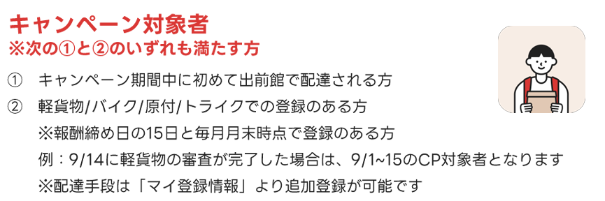 出前館配達員の新規登録キャンペーン