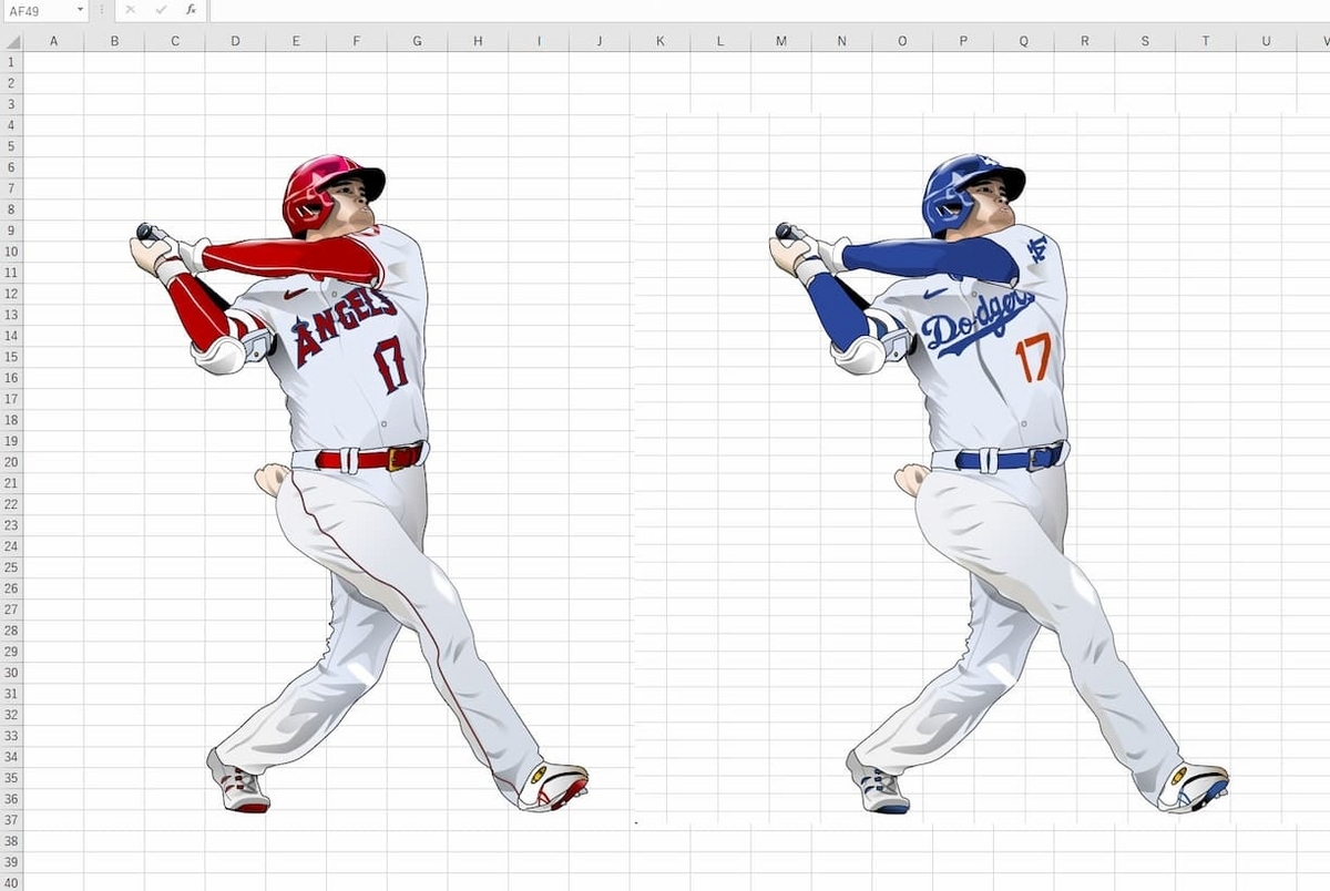 ドジャース大谷翔平エクセル画作画過程4