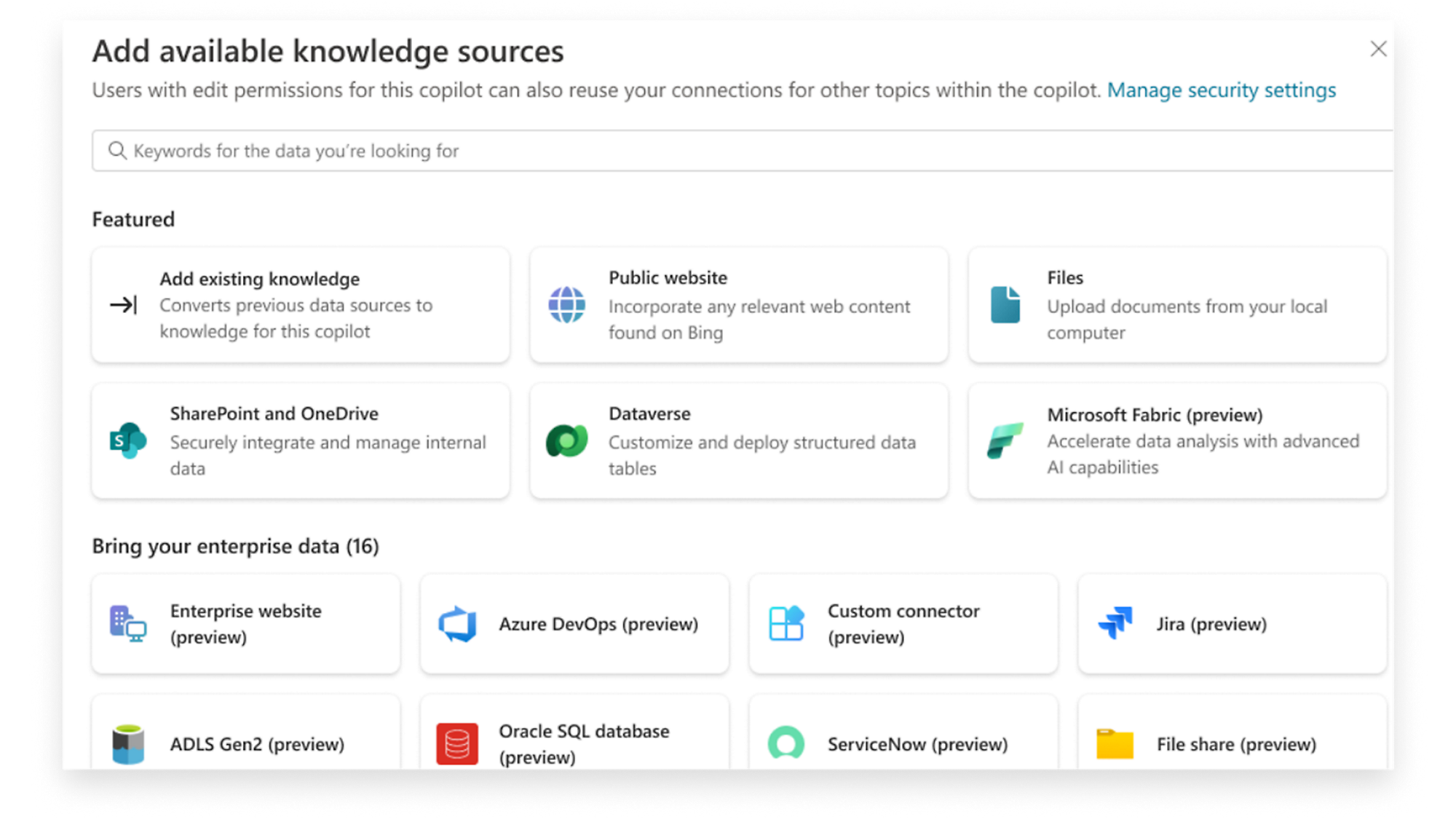 Agregar orígenes de conocimiento, integrar SharePoint, OneDrive, Dataverse, Archivos y mucho más para el enriquecimiento de datos de Copilot