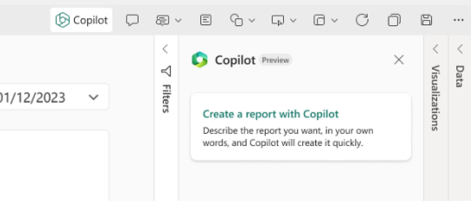 Power BI 中的 Copilot 屏幕截图