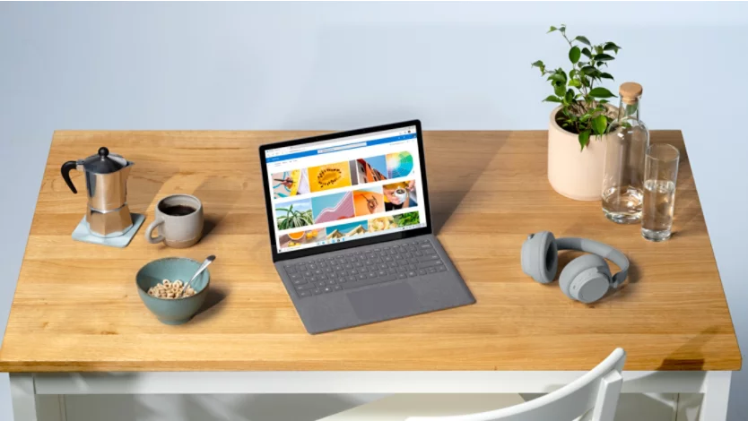 A Surface device on a wooden table