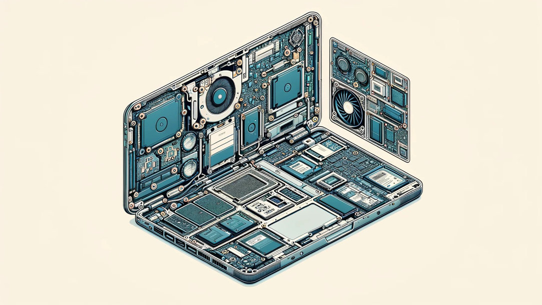 A cross sectional view of a laptop’s internal components