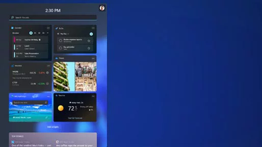 Écran montrant les widgets dans Windows 11