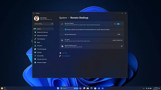 Capture d’écran de la fonctionnalité Bureau à distance de Windows 11