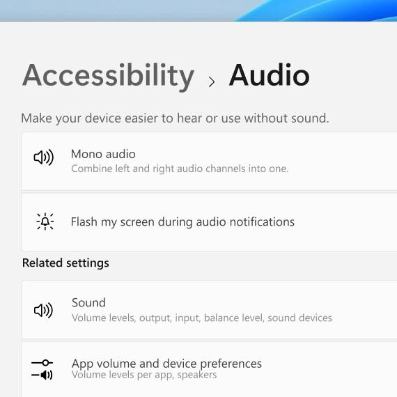 Écran audio montrant les options de réglage