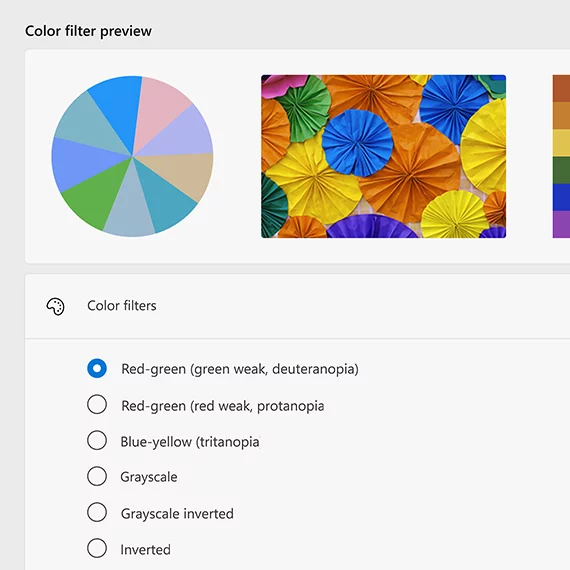 Schermata di anteprima dei filtri colore